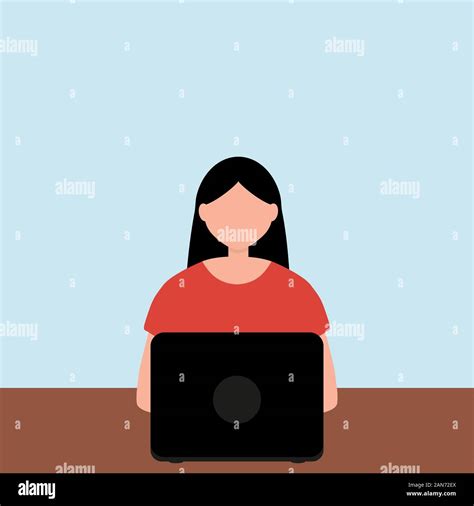 Woman Sitting Working At A Laptop Cartoon Vector Illustration Flat Design Stock Vector Image