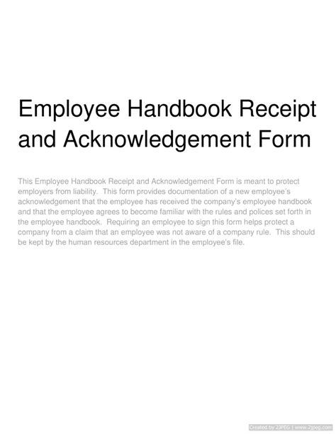 Employee Handbook Receipt And Acknowledgement Form