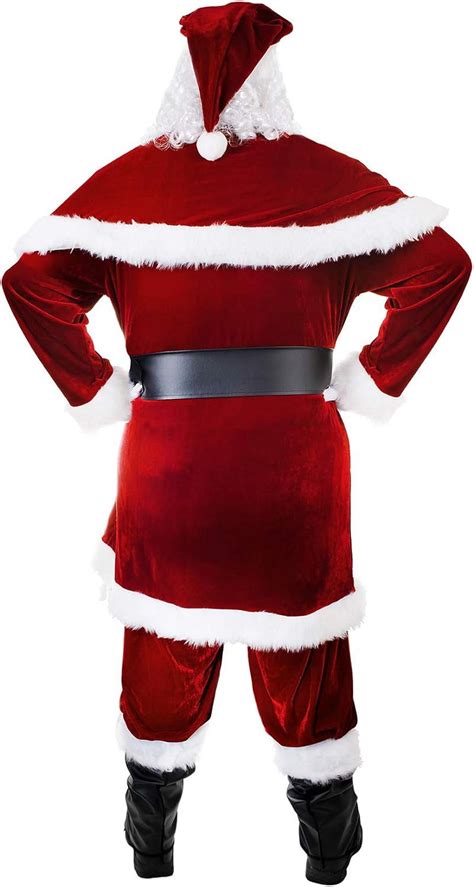 Santa Costume For Men 12pcs Set Red Deluxe Velvet Christmas Party Cosplay For Adult Santa Claus