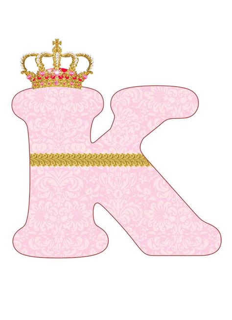 The Letter K Has A Crown On It And Is Pink With Gold Trimmings