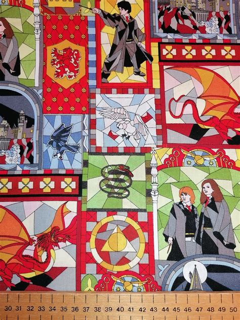 Licensed Harry Potter Stained Glass Windows Fabric 100 Cotton Etsy