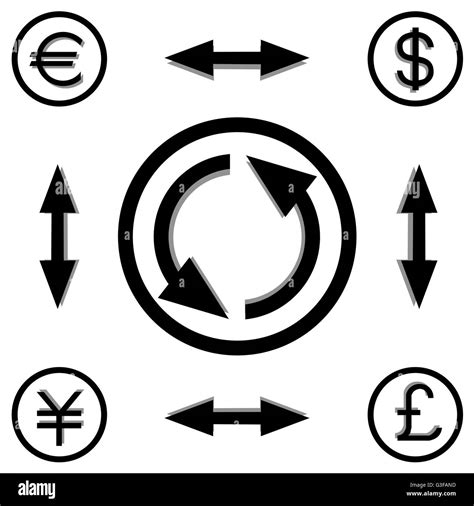 Black And White Vector Illustration Of Currency Conversion Of The Four