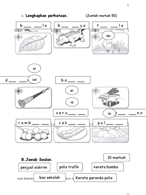 Lembaran kerja bahasa cina tahun 1. Bahasa Malaysia KSSR Tahun 1 Ujian Bulanan Kedua 2011