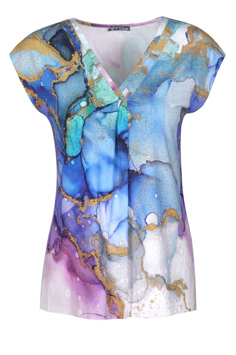 Dolcezza Abstract Print V Neck Top 22691 Bentleys Banchory