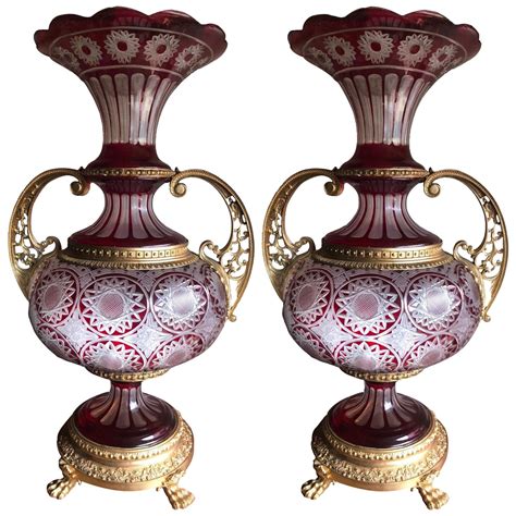 Large Exhibition Pair Of Moser Enameled Vases Gilt Highlights At 1stdibs
