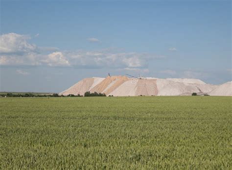Potash Tailings Pile Area Landscape With Huge Salt Tailings Pile Stock