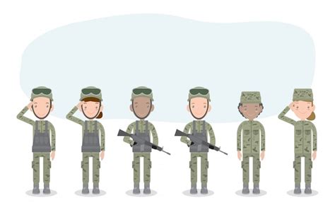 Conjunto De Soldados Hombres Y Mujeres Personaje De Dibujos Animados