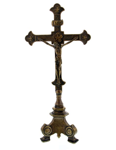 Standing Crucifix In Antiqued Brass 13 Inches From Catholic Faith