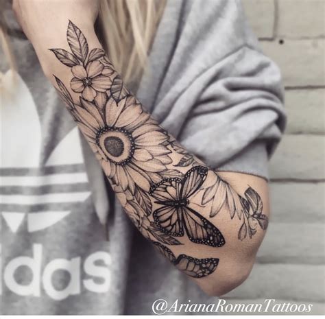 Floral half sleeve by Ariana Roman | Sunflower tattoo sleeve, Sleeve
