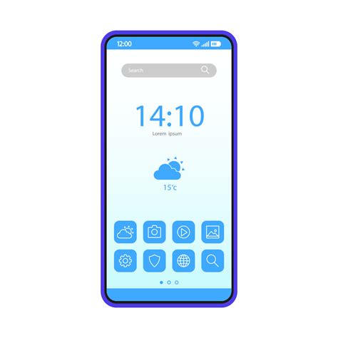 Smartphone Home Screen Vector Template Mobile Interface Blue Design