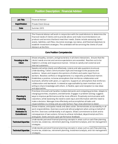 The chief financial officer (cfo) is accountable for the financial, administrative, and risk management operations of the company. FREE 7+ Sample Financial Advisor Job Description Templates ...