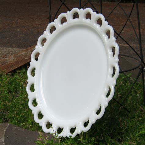 Large Milk Glass Cake Plate Open Lace Edge Old Colony Etsy