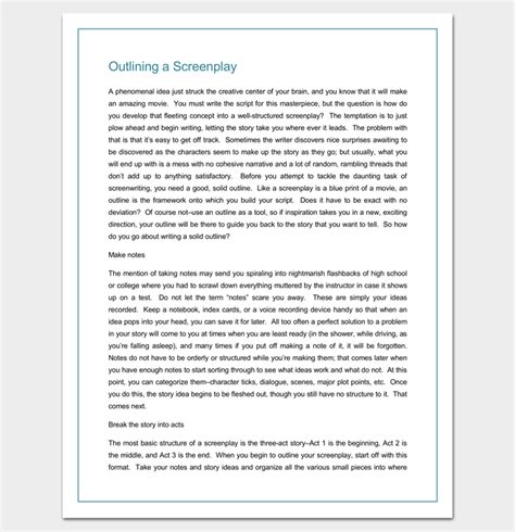 screenplay outline template  worksheets  word