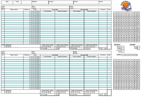 Simple Basketball Score Sheet Printable Pdf Free Scor