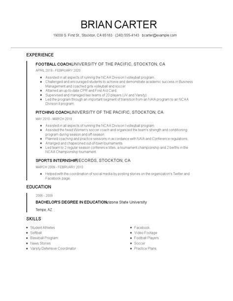 Football Coach Resume Examples And Tips Zippia