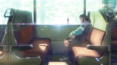 Anime Train Scarf Sitting Anime Girls Original