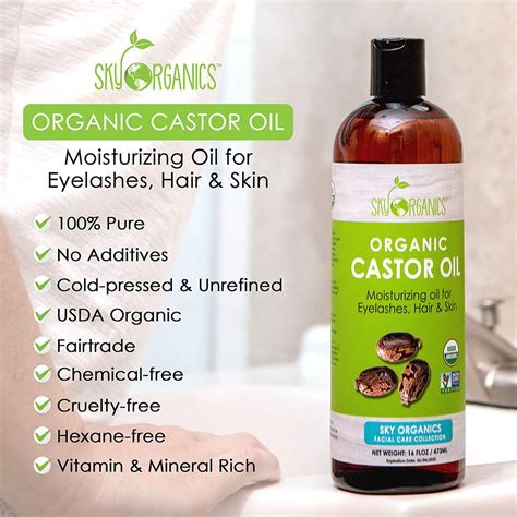 Sky Organics Castor Oil 16oz Usda Organic Cold Pressed 100 Pure