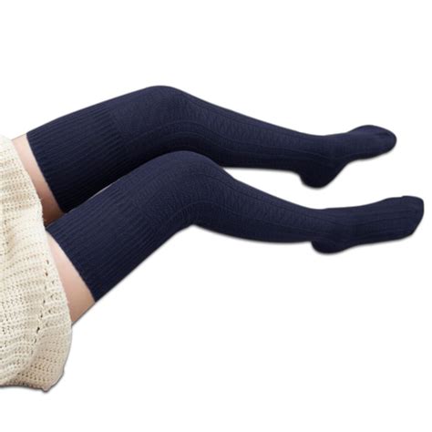 Womens Warm Slim Cable Knit Jacquard Over Knee Socks Cotton Leggings