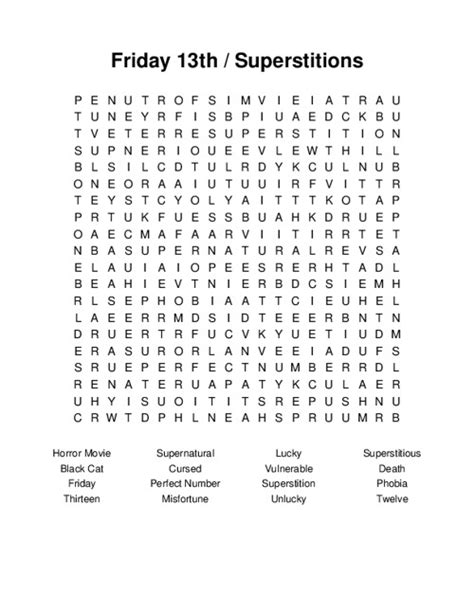 Friday 13th Superstitions Word Search