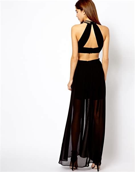 Lyst Asos High Neck Cut Out Back Maxi Dress In Black