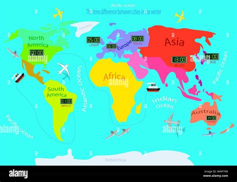 zonas horarias en un mapa del mundo la diferencia horaria entre países en invierno mapa