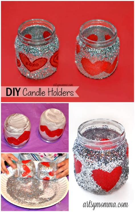 Diy Valentines Day Candle Holders Made With Glitter And Heart Shaped