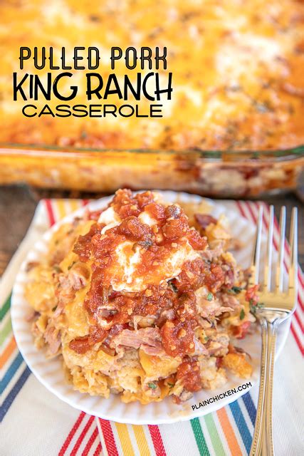 Take your shredded, cooked chicken breast to a whole new level with these 7 easy recipes. Pulled Pork King Ranch Casserole | Plain Chicken® | Pulled pork, Leftover pork loin recipes