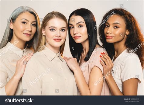 Beautiful Multicultural Women Looking Camera Isolated Stock Photo Edit Now