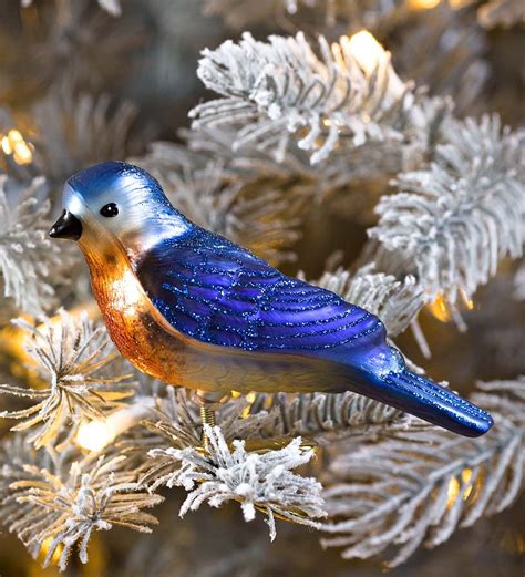 Blown Glass Bluebird Christmas Ornament Decorating The Tree Blue