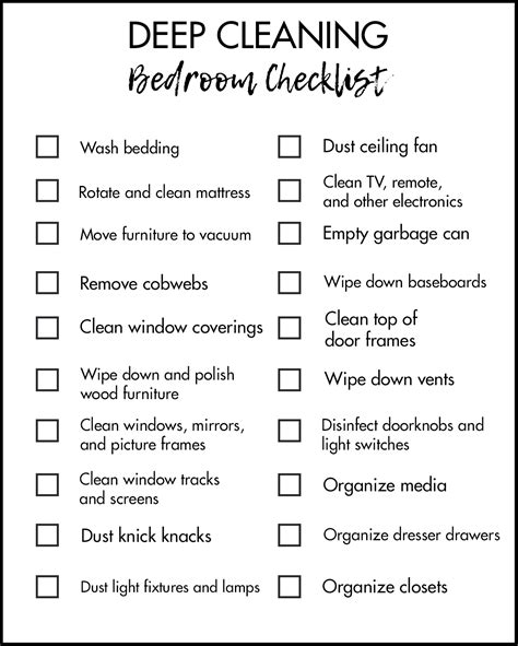 Deep Cleaning Bedroom Tasks Checklist Rose Clearfield