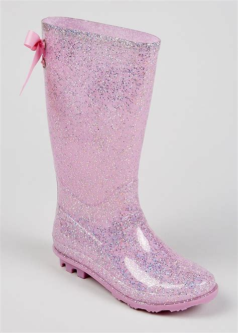 Girls Pink Ribbon Glitter Wellies Younger 10 Older 5 Pink Wellies
