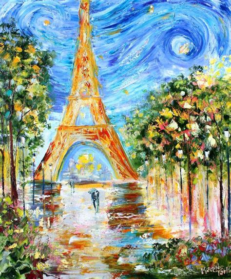 Paris Starry Night Sky Painting Original Oil Palette Knife Etsy