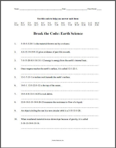 We offer tons of exciting science worksheets for teachers to print out. Earth Science Decoder Puzzle, Grades 6-12 | Student ...