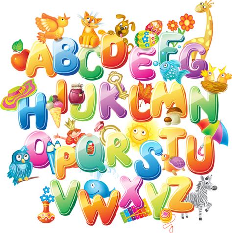 Colored Alphabet With Children Literacy Vector Vectors Graphic Art