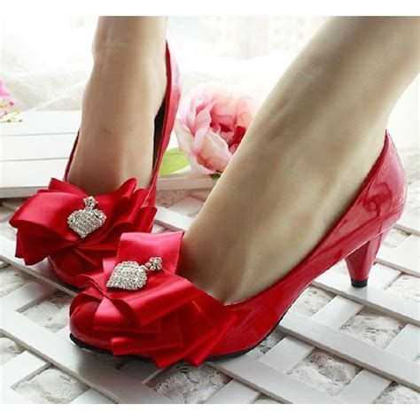 Red Patent Leather Low Heel Prom Wedding Party Ball Evening Pumps Shoes Sku 1091491 Evening