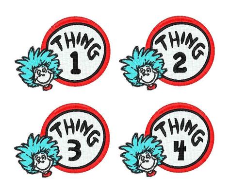 Thing 1 Thing 2 Thing 3 Thing 4 with face by MountainEmbDesigns