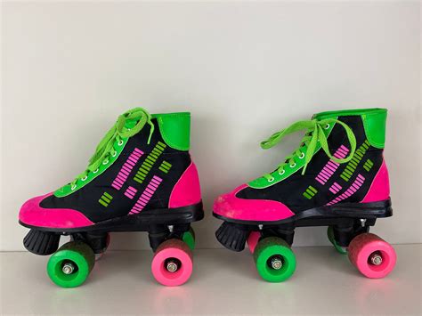 Vintage 90s Retro Roller Skates Black Neon Green And Pink Size Eu
