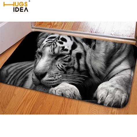 Hugsidea 3d White Tiger Print Carpets Animal Design Bedroom Floor Mats