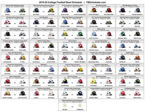 Printable College Football Bowl Schedule That Are Universal Tristan