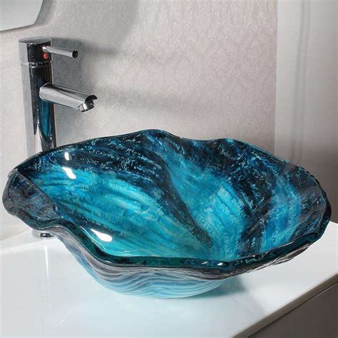 Luxury Bathroom Glass Basin Sink Blue With Black Cloak Room Counter