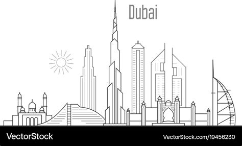 Dubai City Skyline Towers And Landmarks Vector Image