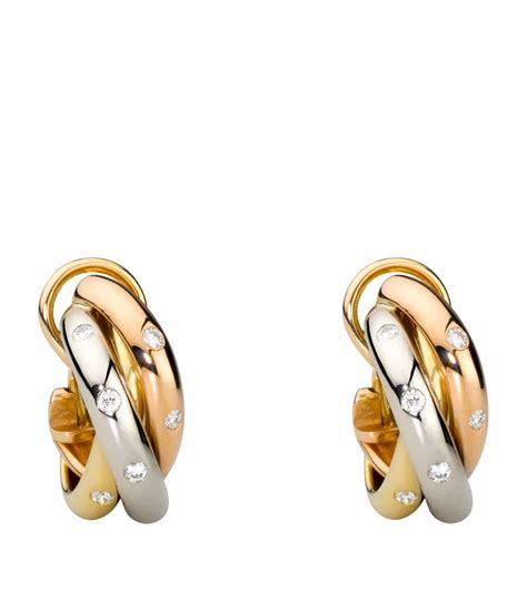 Cartier Mixed Gold And Diamond Trinity Hoop Earrings Harrods US