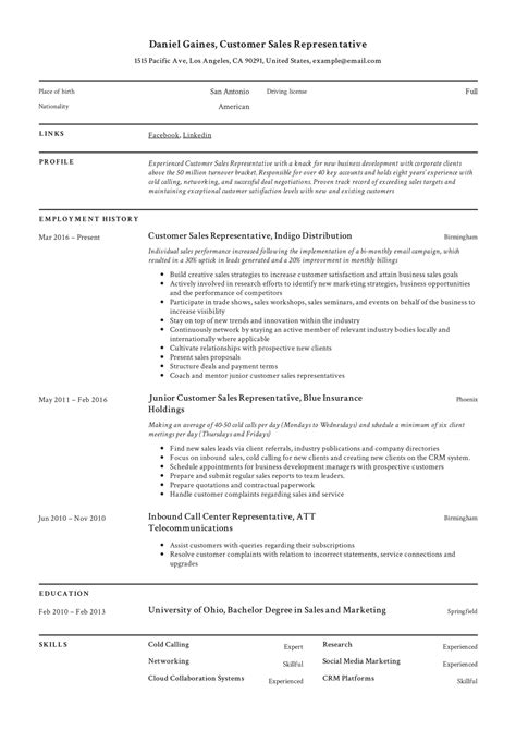 Guide Customer Sales Representative Resume 12 Samples Pdf 2019