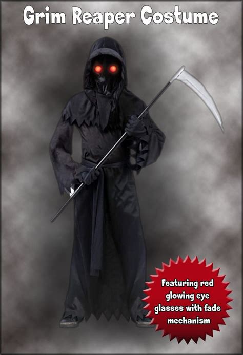 Grim Reaper Costume For Kids With Red Glowing Eye Glasses With Fade