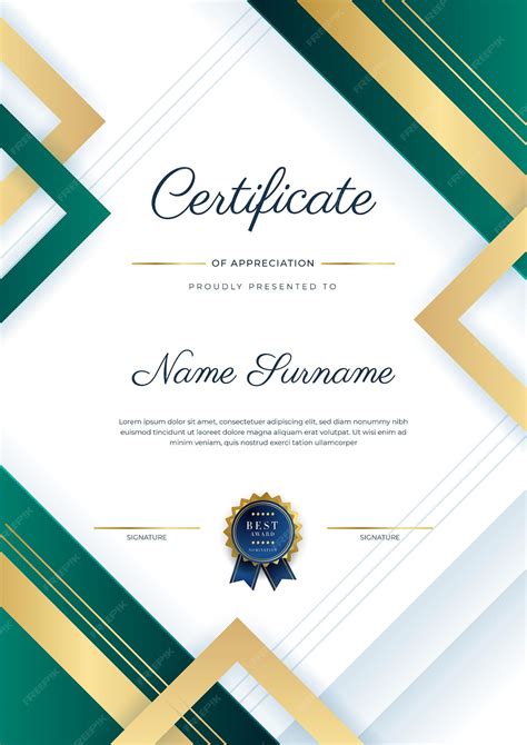 Premium Vector Modern Elegant Dark Green And Gold Certificate Of