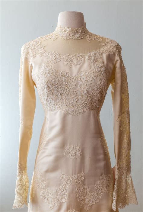 Vintage 1960s Wedding Dress 60s Silk Victorian Style Wedding Etsy