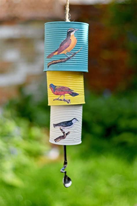 Charming Recycled Songbird Tin Can Wind Chime In 2022 Decoupage Tins