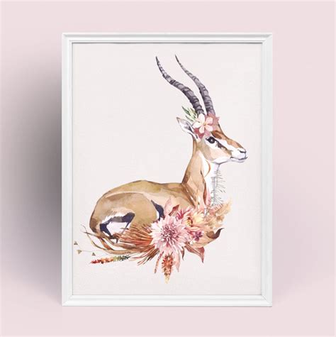 floral gazelle watercolor illustration print poster unframed this is an original artwork printed