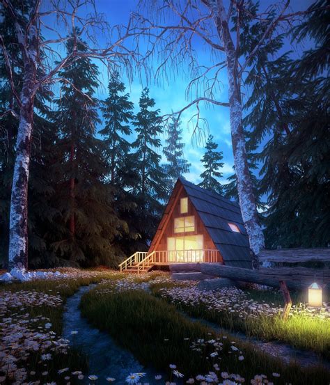 Artstation Night Forest House