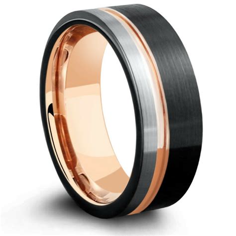 Mens Pip Cut Ring Three Tone Color Tungsten Wedding Ring Silver Rose Gold And Black Tungsten Wedding Band ?v=1616677141